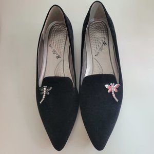 Bellini Womens Dragonfly Black Velvet Embellished Loafers Shoes-Size 8